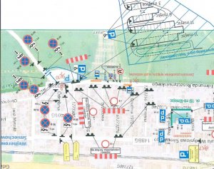 Mapa z oznaczeniem dróg i parkingów