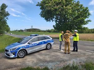 Komisja stoi przy drodze, sprawdza infrastrukturę drogową.