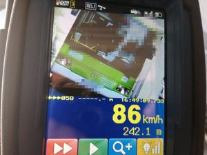 wynika badania na urządzeniu trucam - screen z wynikiem 86 km/h