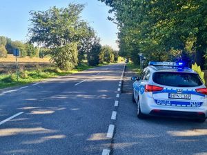 radiowóz stoi na poboczu drogi gdzie doszło do wypadku