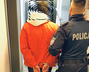 Policjant prowadzi zatrzymanego