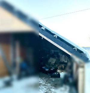 Wiata z otwartą przestrzenią w której znajdują się pieski