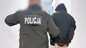 Policjant prowadzi zatrzymanego