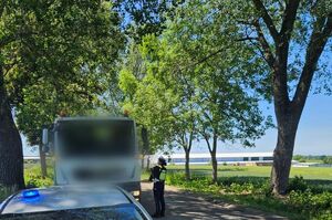 Policjanci kontrolują samochody ciężarowe
