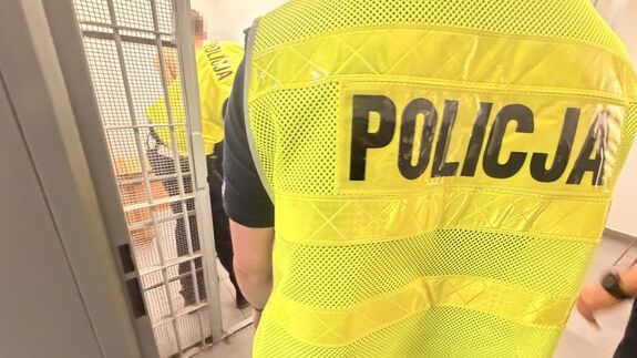 Policjanci prowadzą zatrzymanych