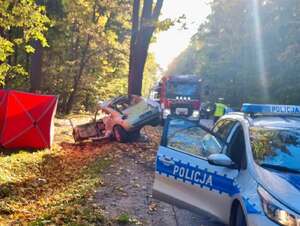 Policjanci pracują na miejscu wypadku